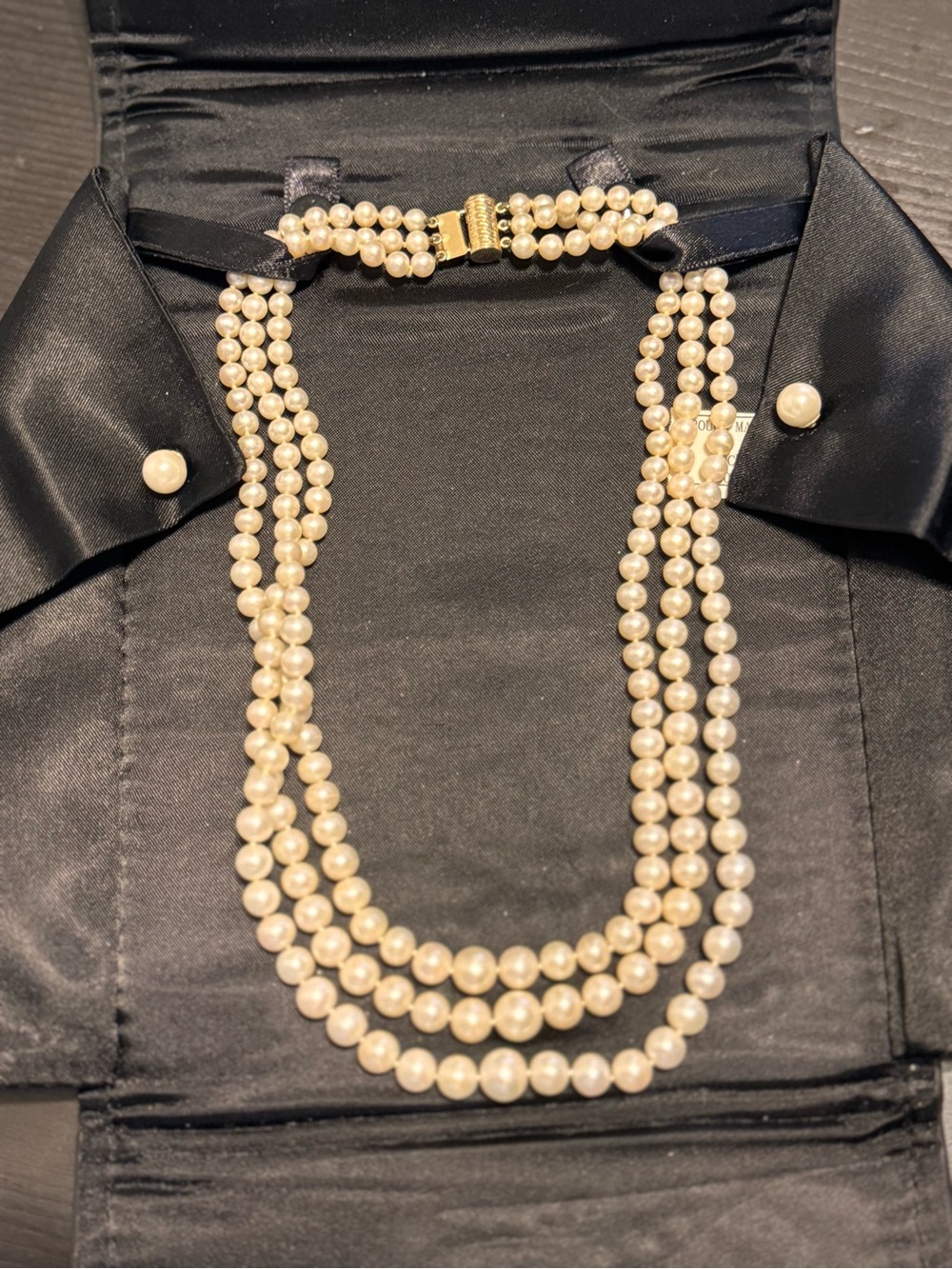 Triple-Strand Pearl Necklace & Earrings in Ivory with Gold Clasp
